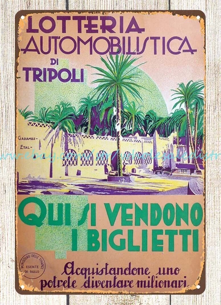 1937 Tripoli Automobile Lottery Italian car race automotive metal tin sign