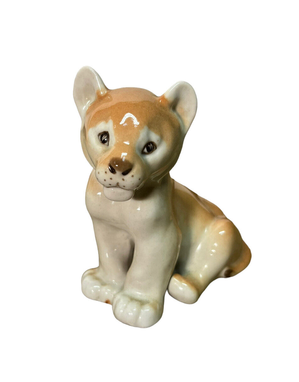 USSR Lomonosov Russian Porcelain Lion Cub Figurine Vintage Cat Collectable