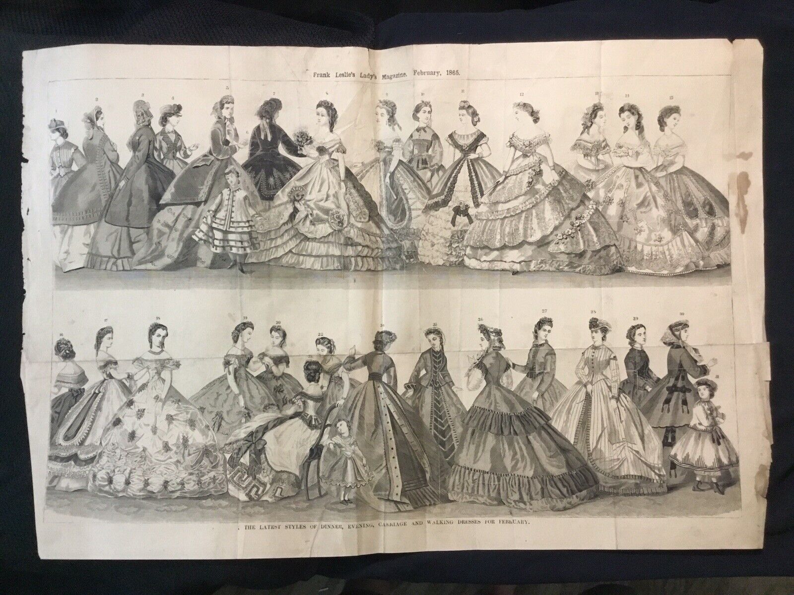 Huge Engraving - Civil War Fashion 1865 Ladies Fashion