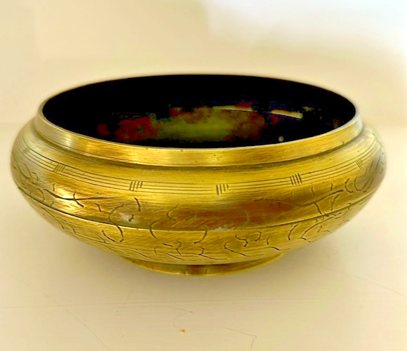 Vintage Etched Brass Trinket Incense Bowl