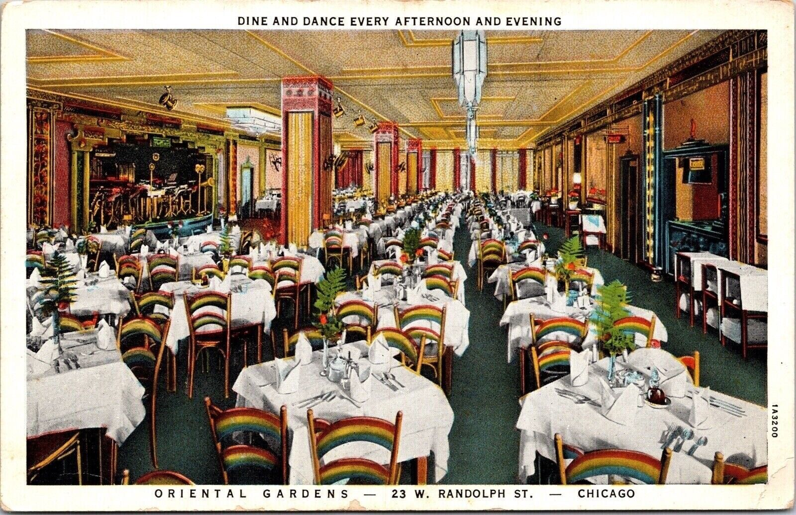 Chicago Illinois Oriental Gardens Restaurant Interior Dining Room WB Postcard