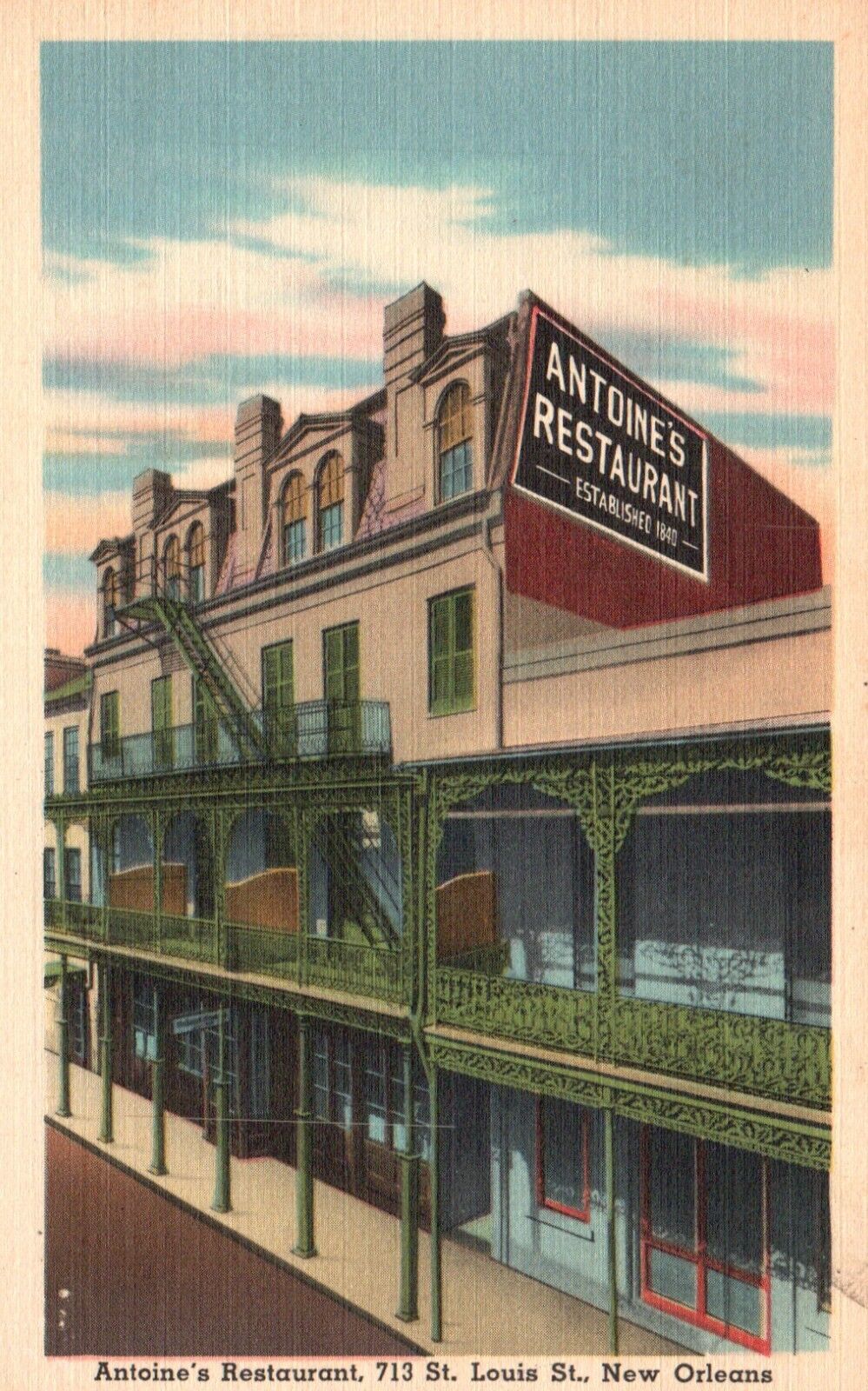 Postcard LA New Orleans Antoines Restaurant Linen Unposted Vintage PC J9269
