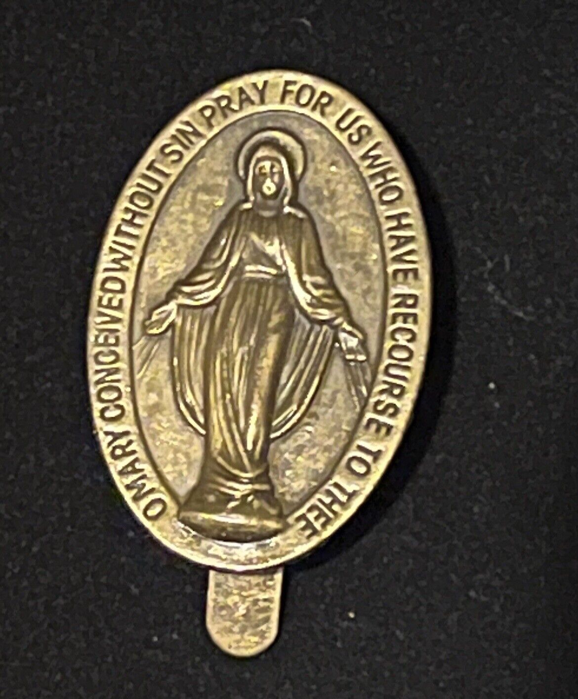 Vintage Religious Medallion Pendant Mary Conceived Without Sin Page Clip