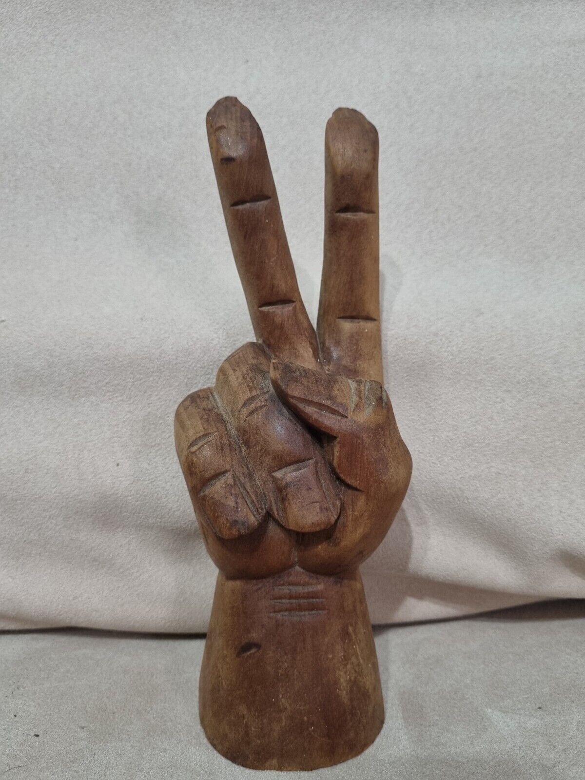 Vintage Carved Wooden Peace Sign Hand Figurine