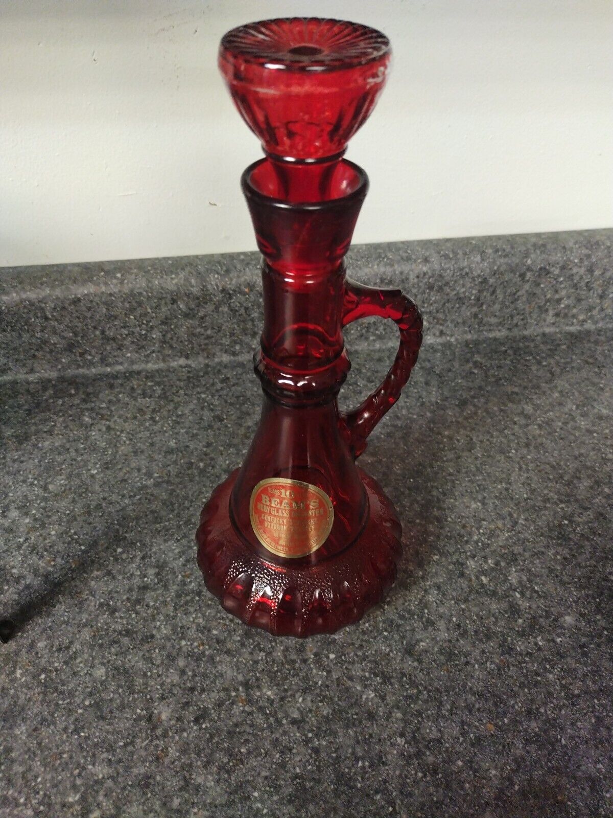 Vintage Jim Beam Ruby Red Glass Decanter Kentucky Bourbon Whiskey Bottle *EMPTY*