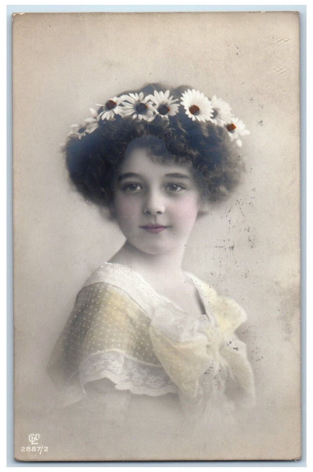 c1910's Pretty Girl Curly Hair White Flowers RPPC Photo Posted Antique Postcard