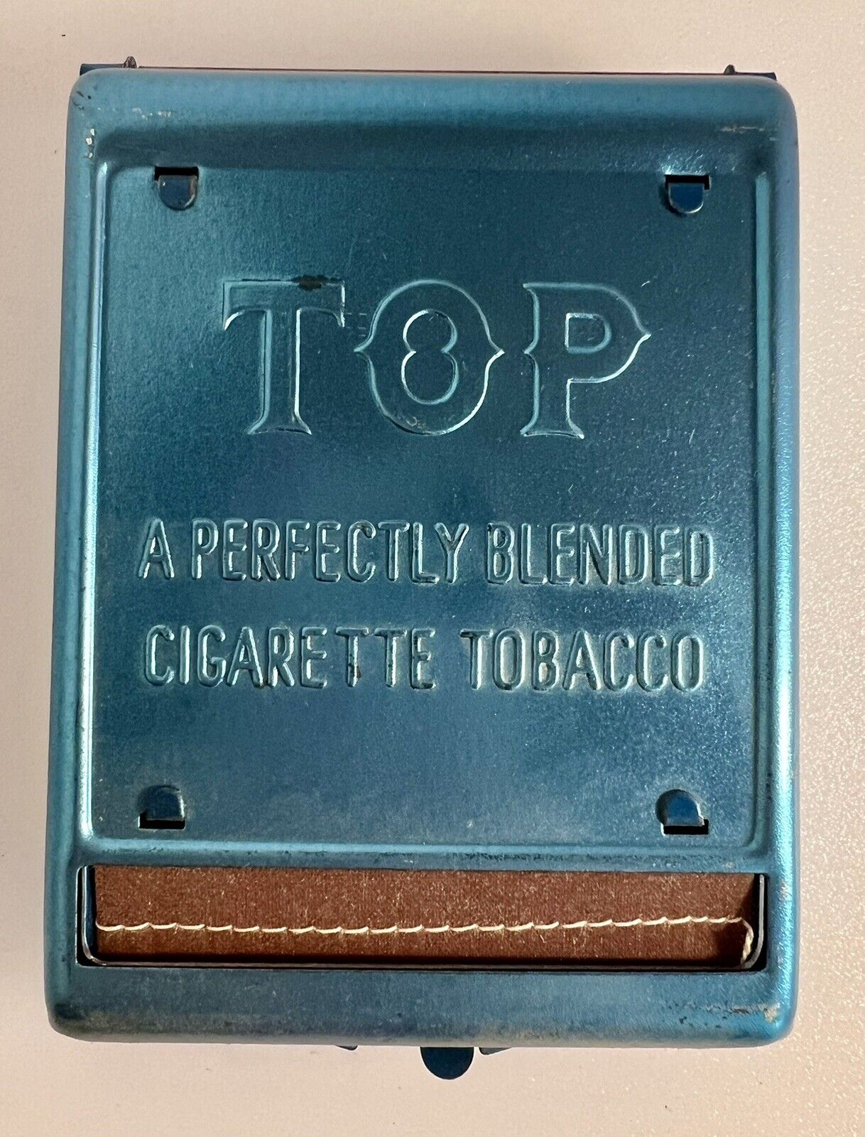 Vintage TOP Blue Metal Tin CIGARETTE ROLLER Perfectly Blended Tobacco NICE PAINT