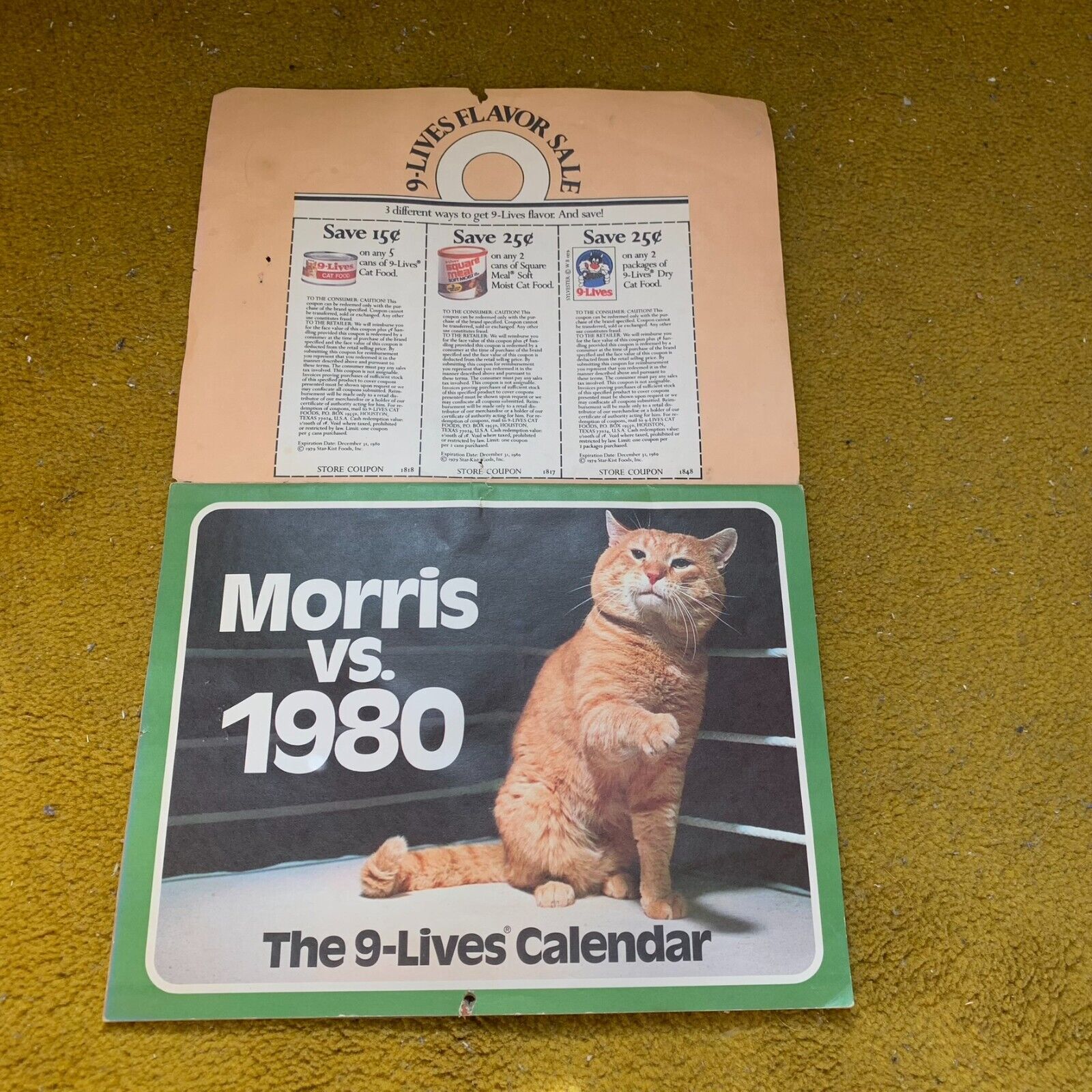 MORRIS THE CAT 1980 CALENDAR NINE LIVES 9-LIVES CAT FOOD ADVERTISMENT