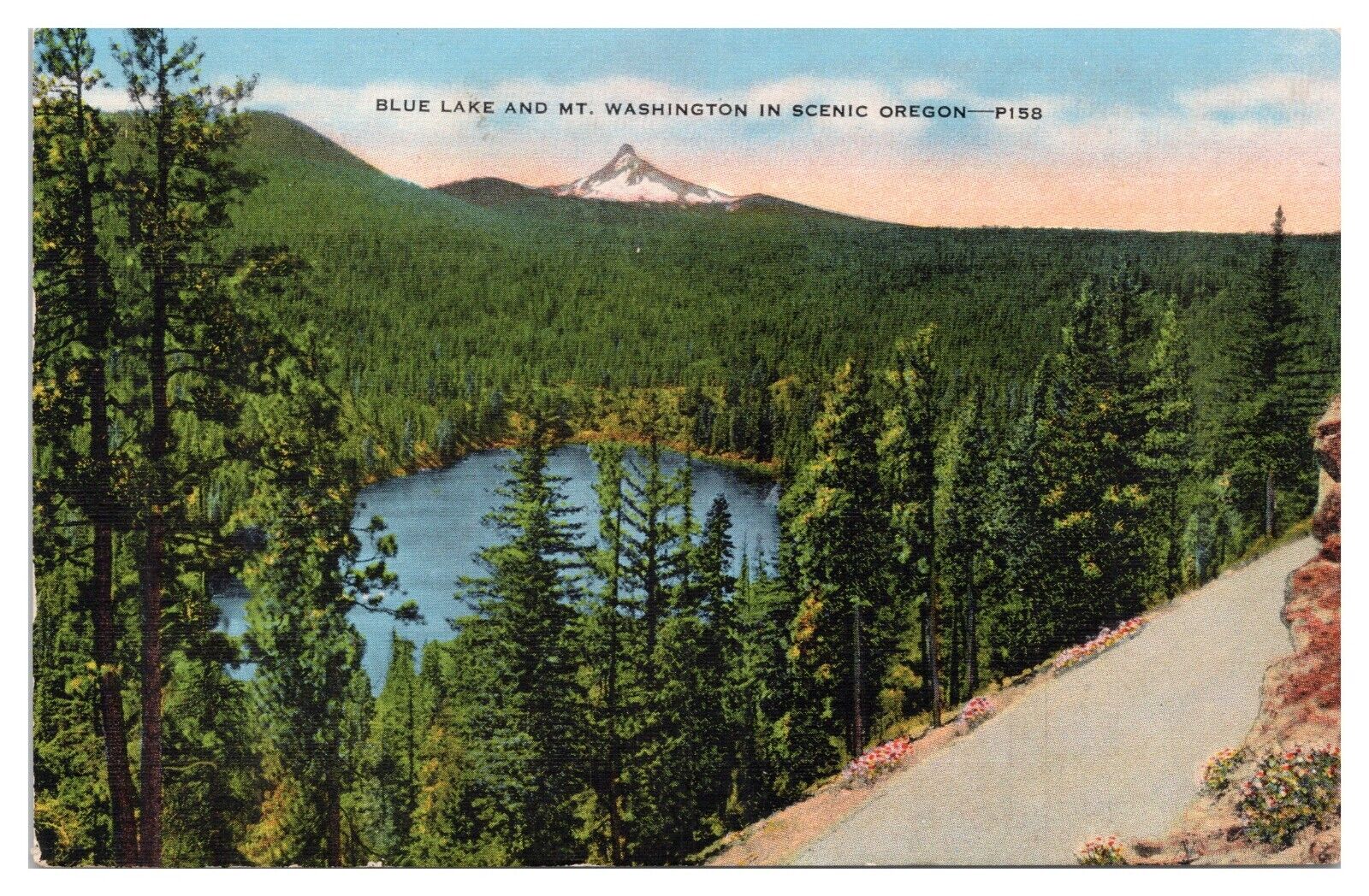 Oregon Vintage Postcard c1954 Blue Lake and Mt. Washington Linen