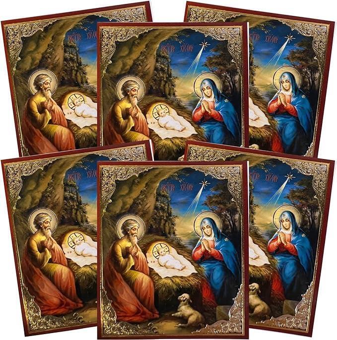 Ornate Orthodox The Nativity of Christ Prayer Cards for Purses or Wallet 6 Pack
