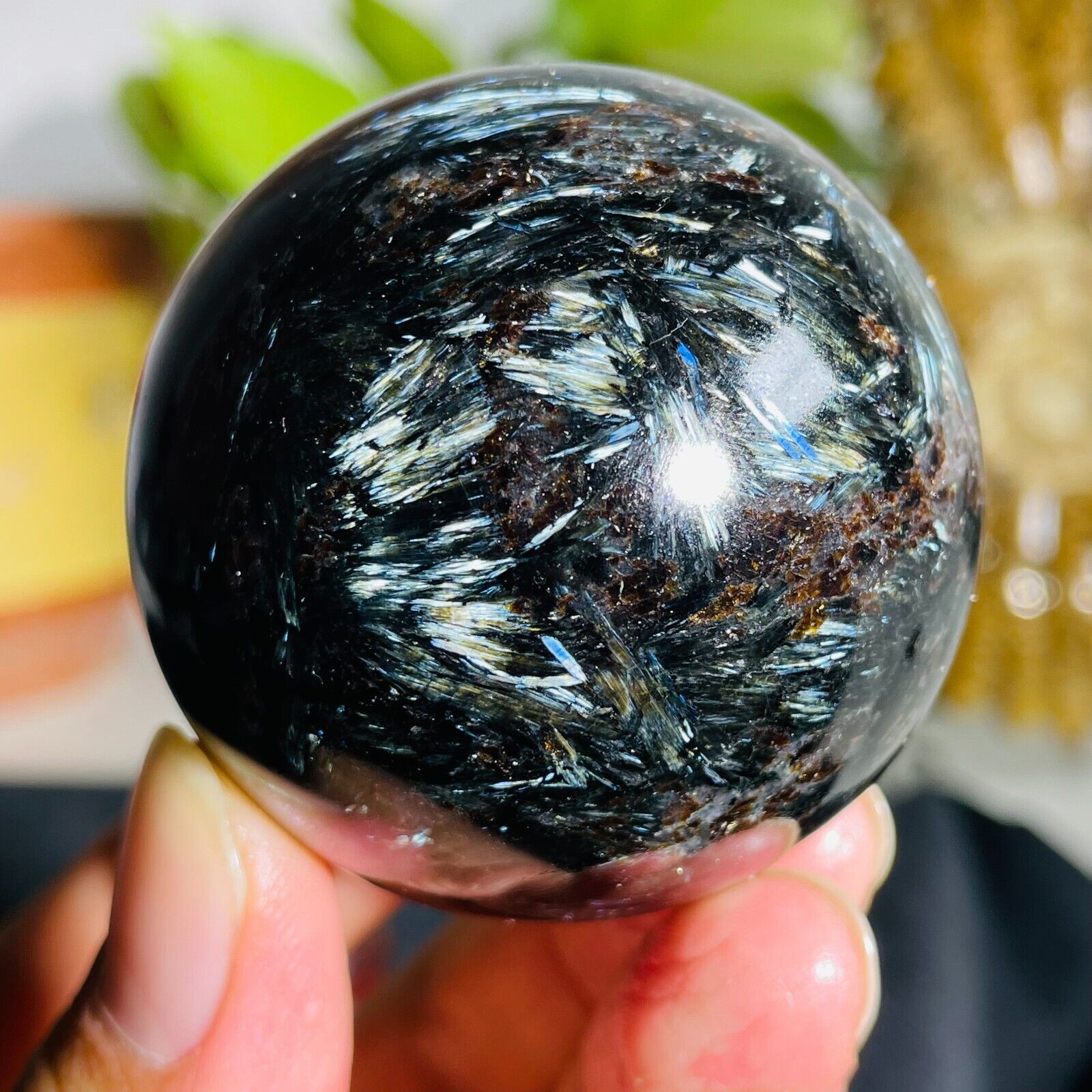 228g Natural Astrophyllite Fireworks Stone Quartz Crystal Sphere Ball Healing