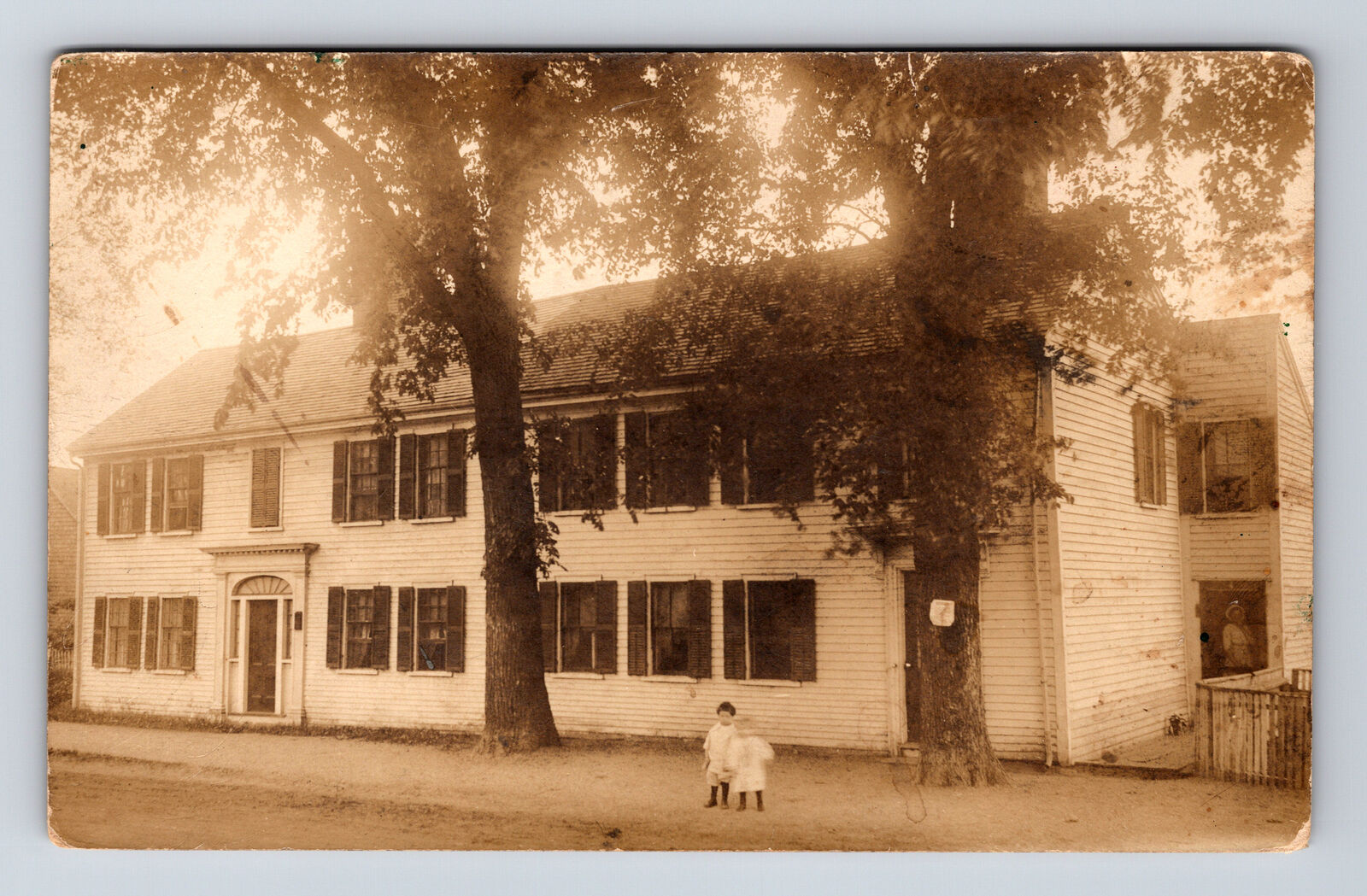 RPPC View of Old Building Two Small Children Real Photo Postcard
