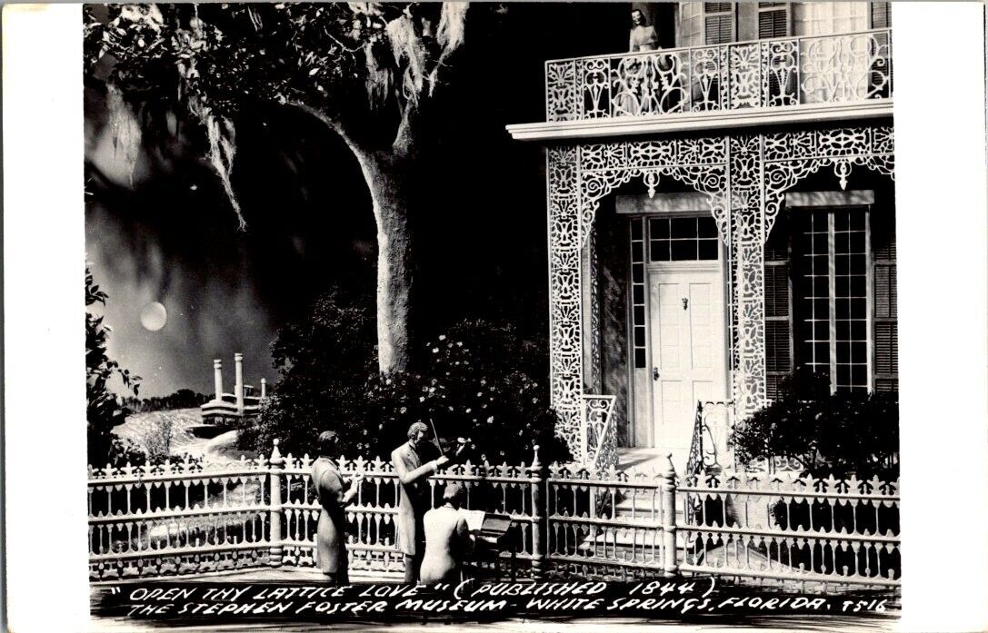 Real photo postcard  STEPHEN FOSTER MUSEUM WHITE SPRINGS ,OPEN THY LATTICE LOVE