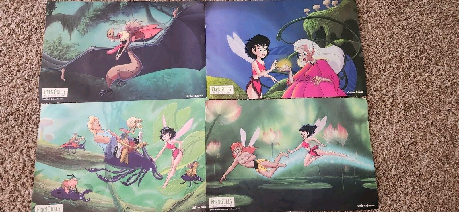 4x Vintage 1991 Fern Gully The Last Rainforest Green Giant Placemats 18\