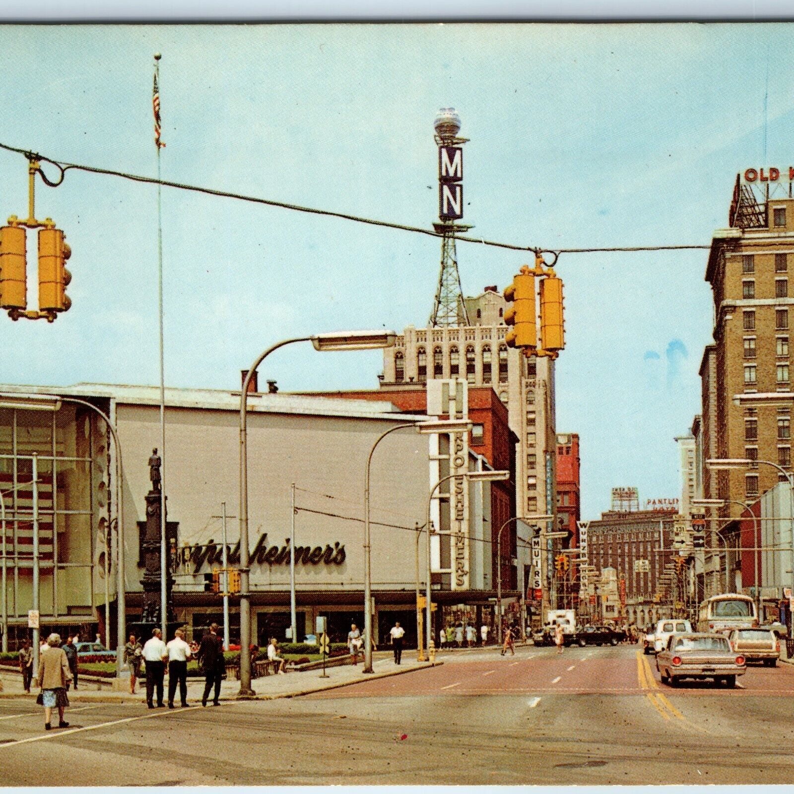c1970s Grand Rapids MI Downtown MN Radio Tower Herpolsheimers Traffic Light A233