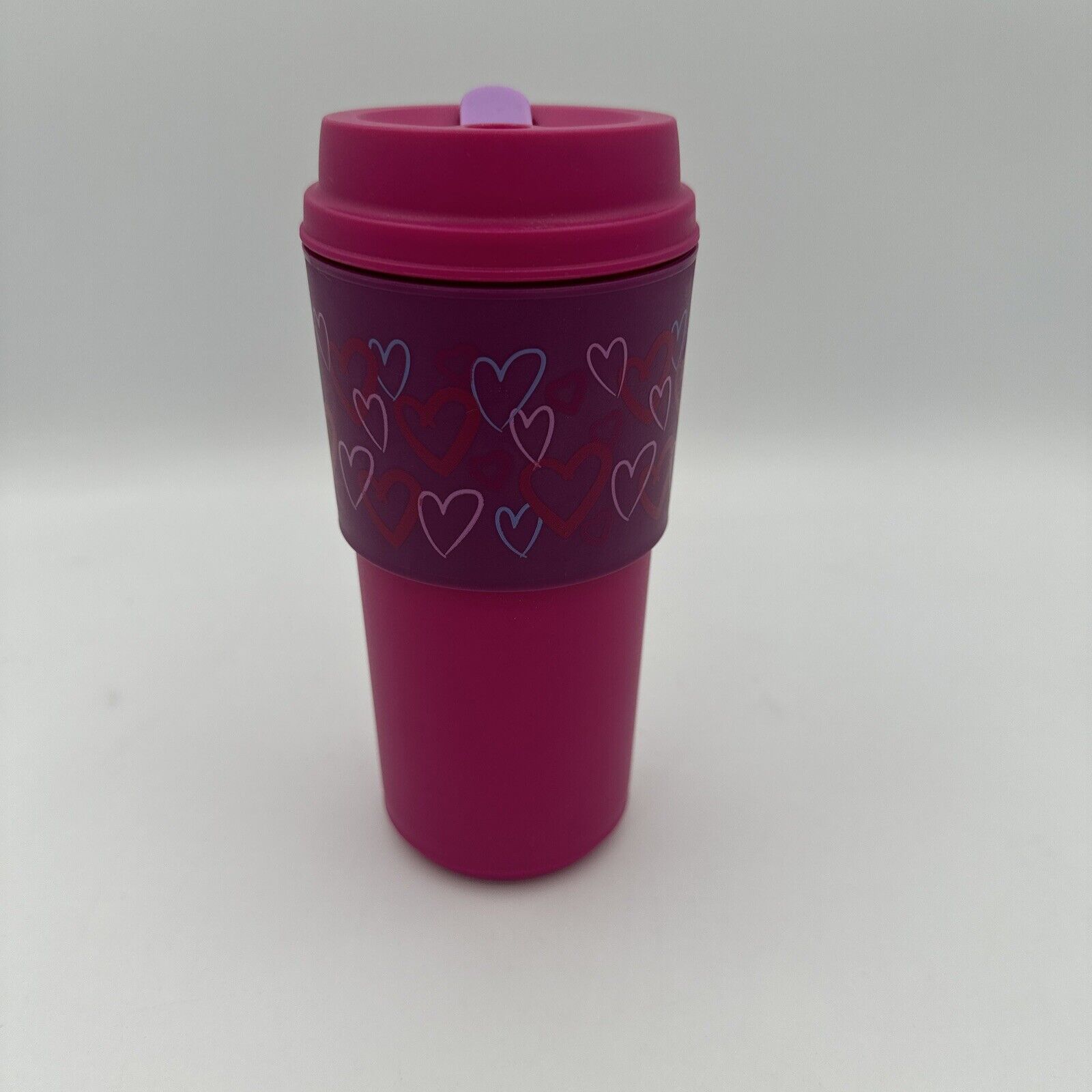 Tupperware Insulated Travel Mug ~ Eco To Go ~ 16 oz ~Pink Hearts New