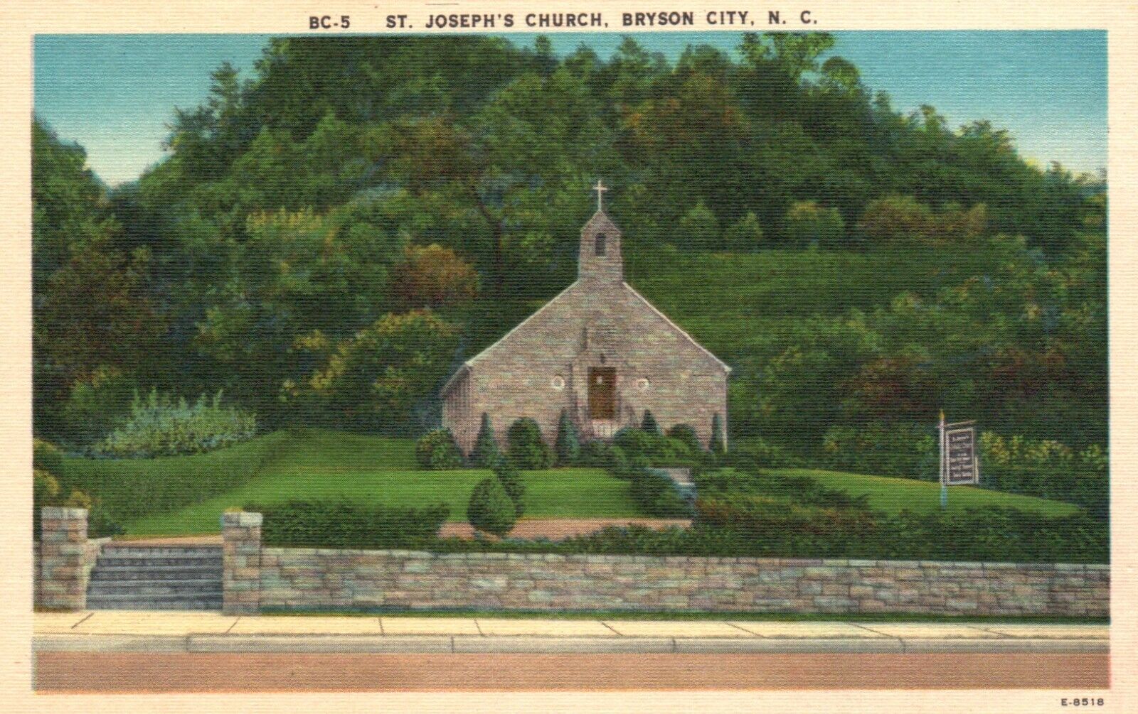 Postcard NC Bryson City North Carolina St Josephs Church Linen Vintage PC J8738