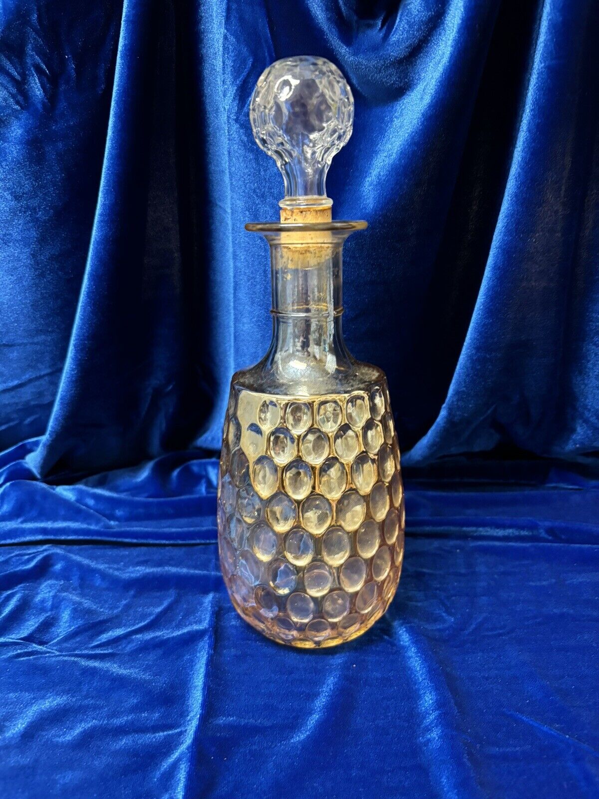 Vintage Decanter, Bubble Look Glass in Light Gold with Stopper