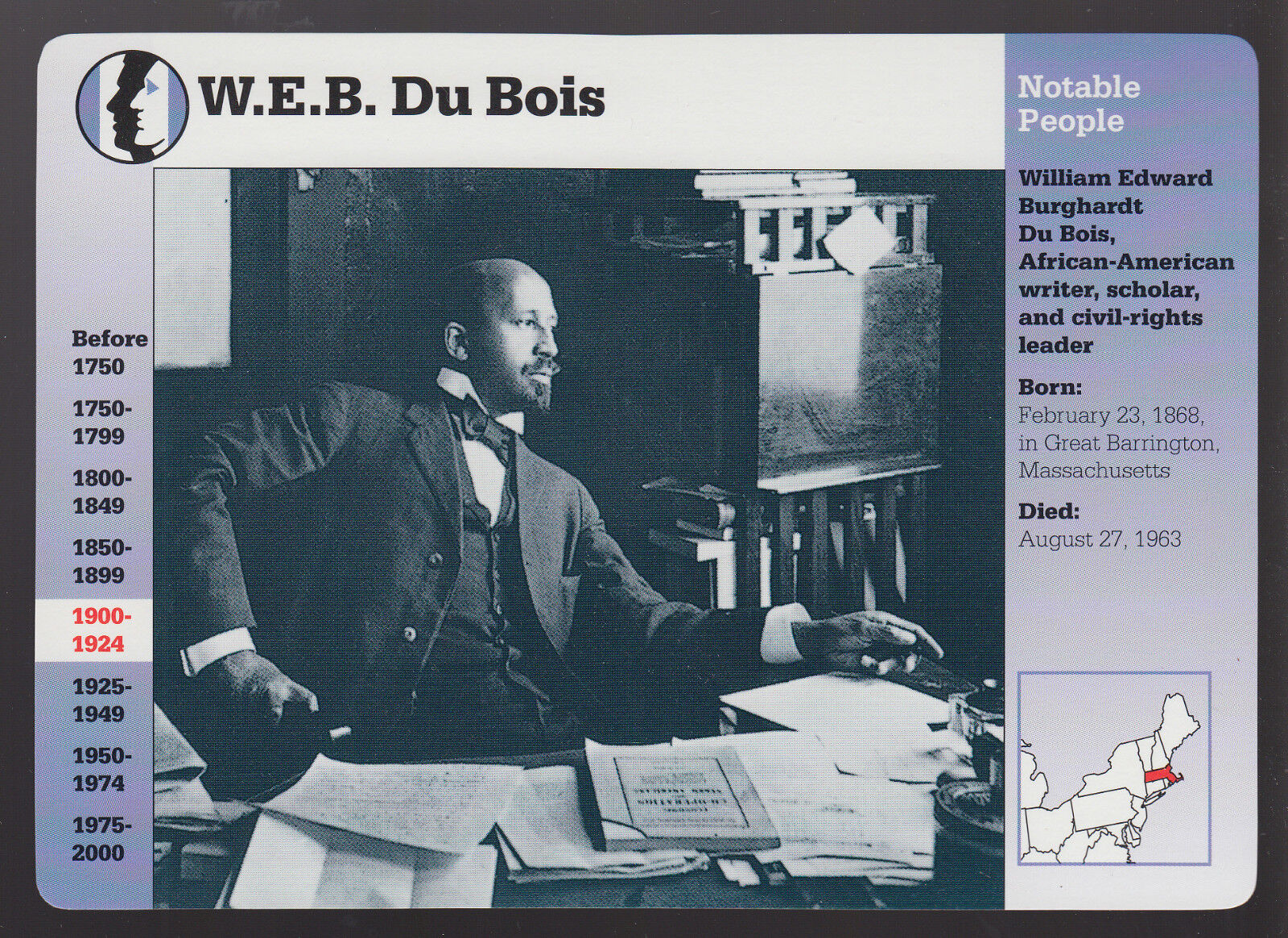 W.E.B. DU BOIS William Edward Burghardt Civil Rights GROLIER STORY AMERICA CARD