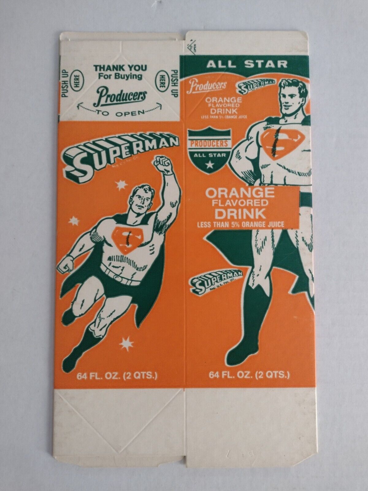 SUPERMAN Vintage Orange Drink Container Unassembled 1968