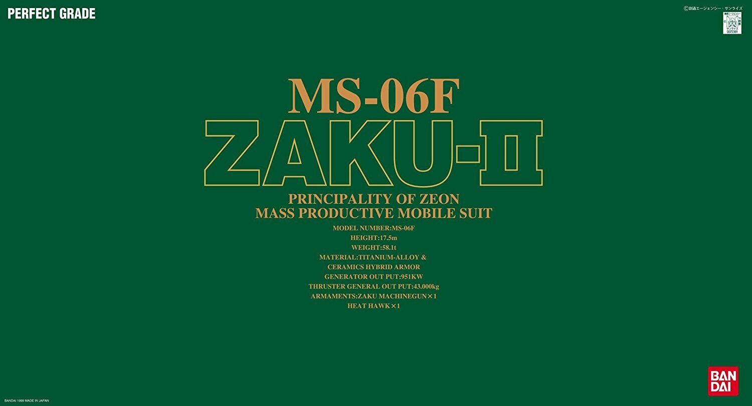 Bandai Mobile Suit Gundam Green MS-06F Zaku II PG 1/60 Model Kit USA Seller