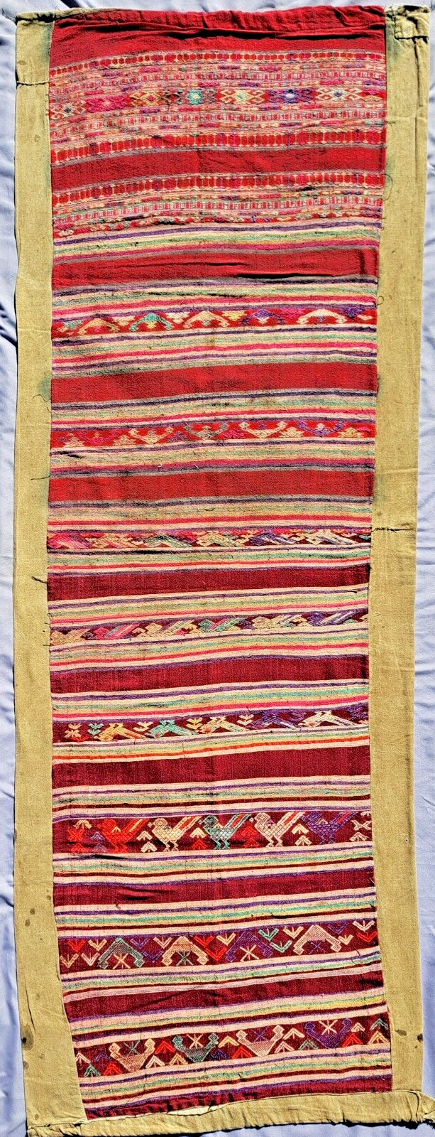 Vintage Laotian Laos hand woven silk chok Asian Textile Art Wall Hanging 66\