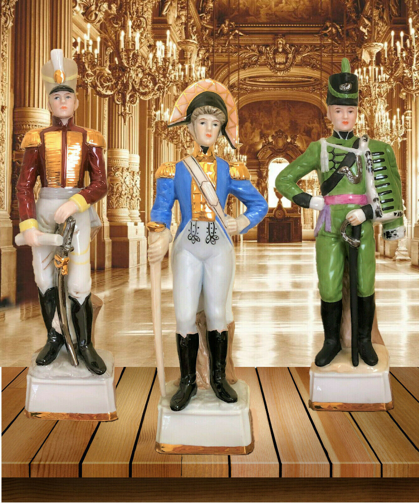 Three Colorful Napoleonic Officer Soldier Porcelain Figurine