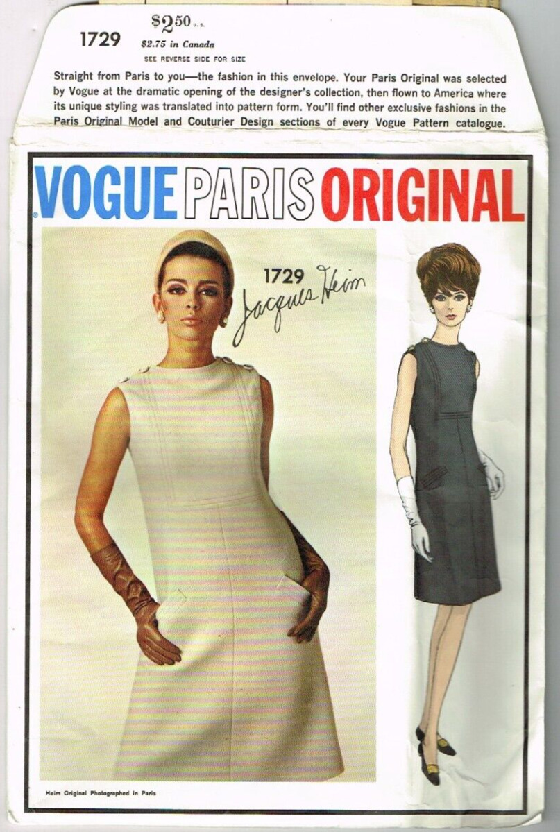 Jacques Heim Line Dress Pattern Paris Original Designer 1729 Size 12 UNCUT FF