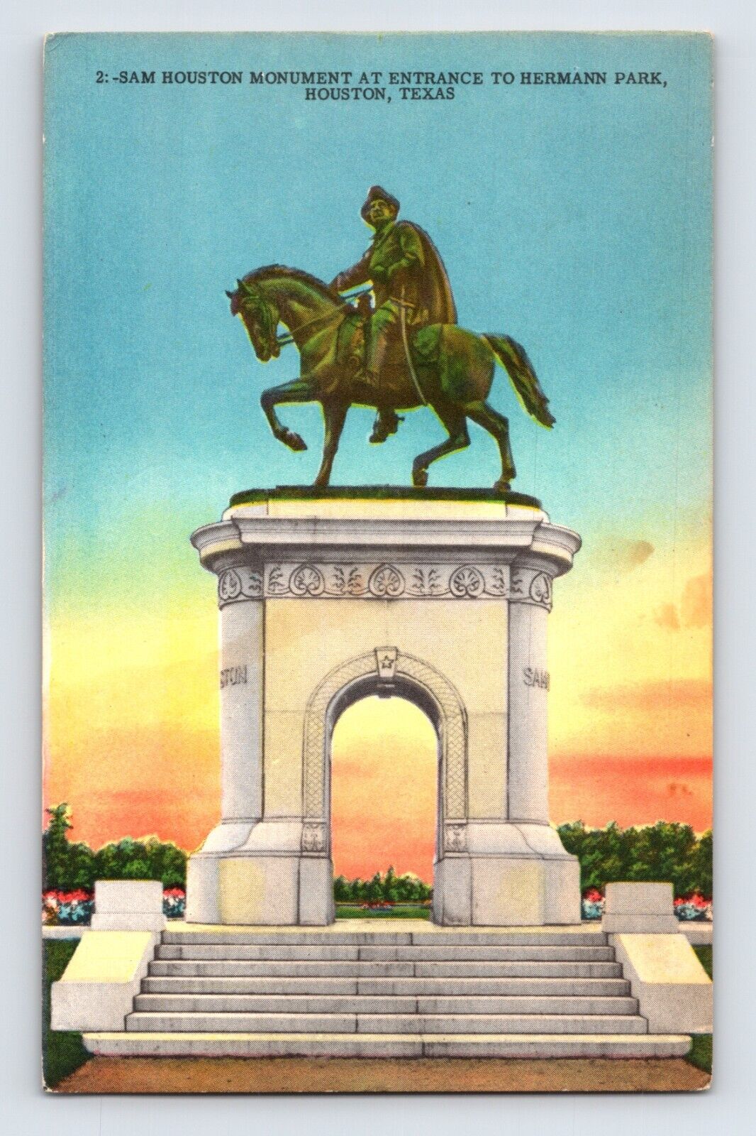 Postcard Texas Houston TX Hermann Park Monument 1940s Unposted