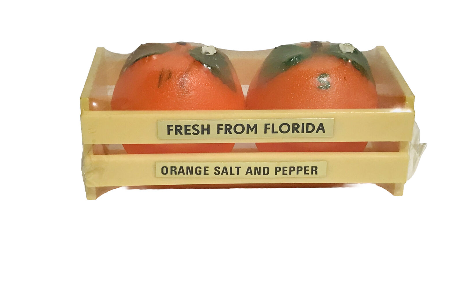 Vintage Fresh From Florida Oranges in Crate Plastic Salt & Pepper Shakers Sealed