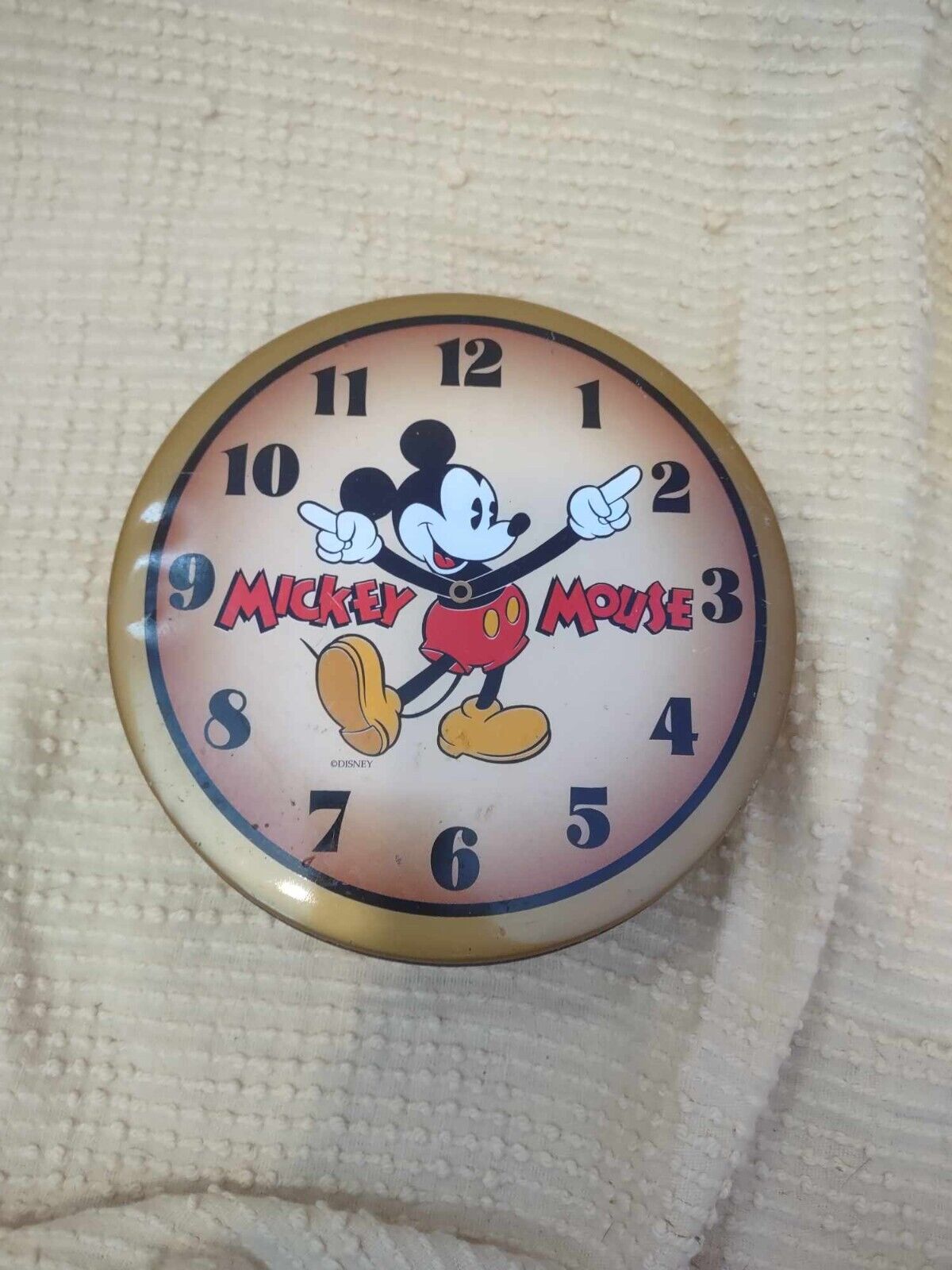 Vintage 1996 Mickey Mouse Embossed Clock Tin / EMPTY Disney Classic