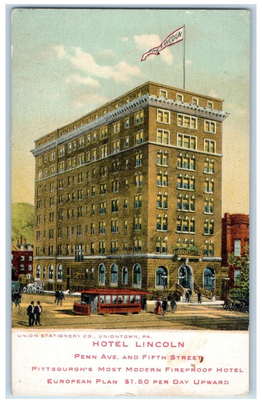 c1910 Hotel Lincoln, Penn Avenue and Fifth Street Pittsburg PA Postcard
