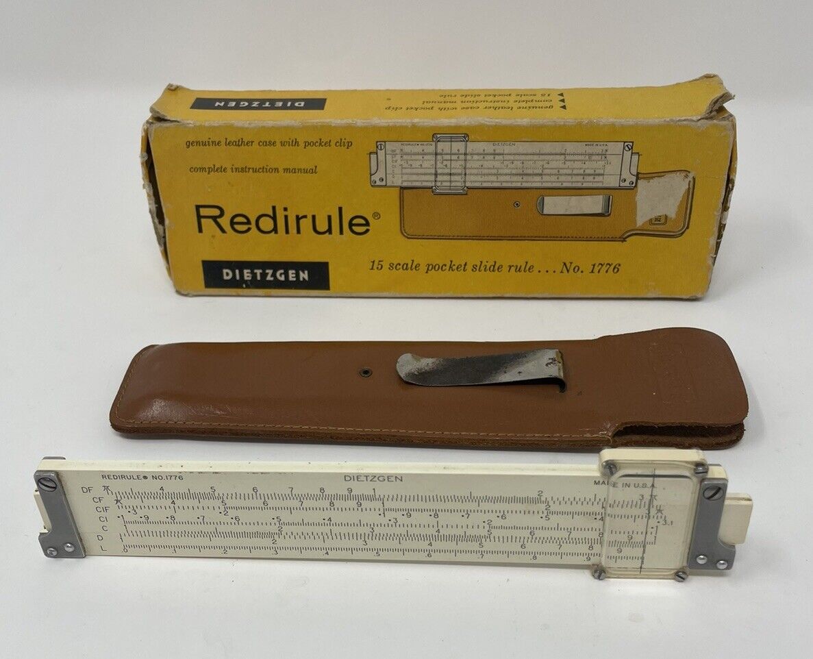 Vintage Dietzgen Redirule No.1776 15 Scale Pocket Slide Leather Case Box Manual