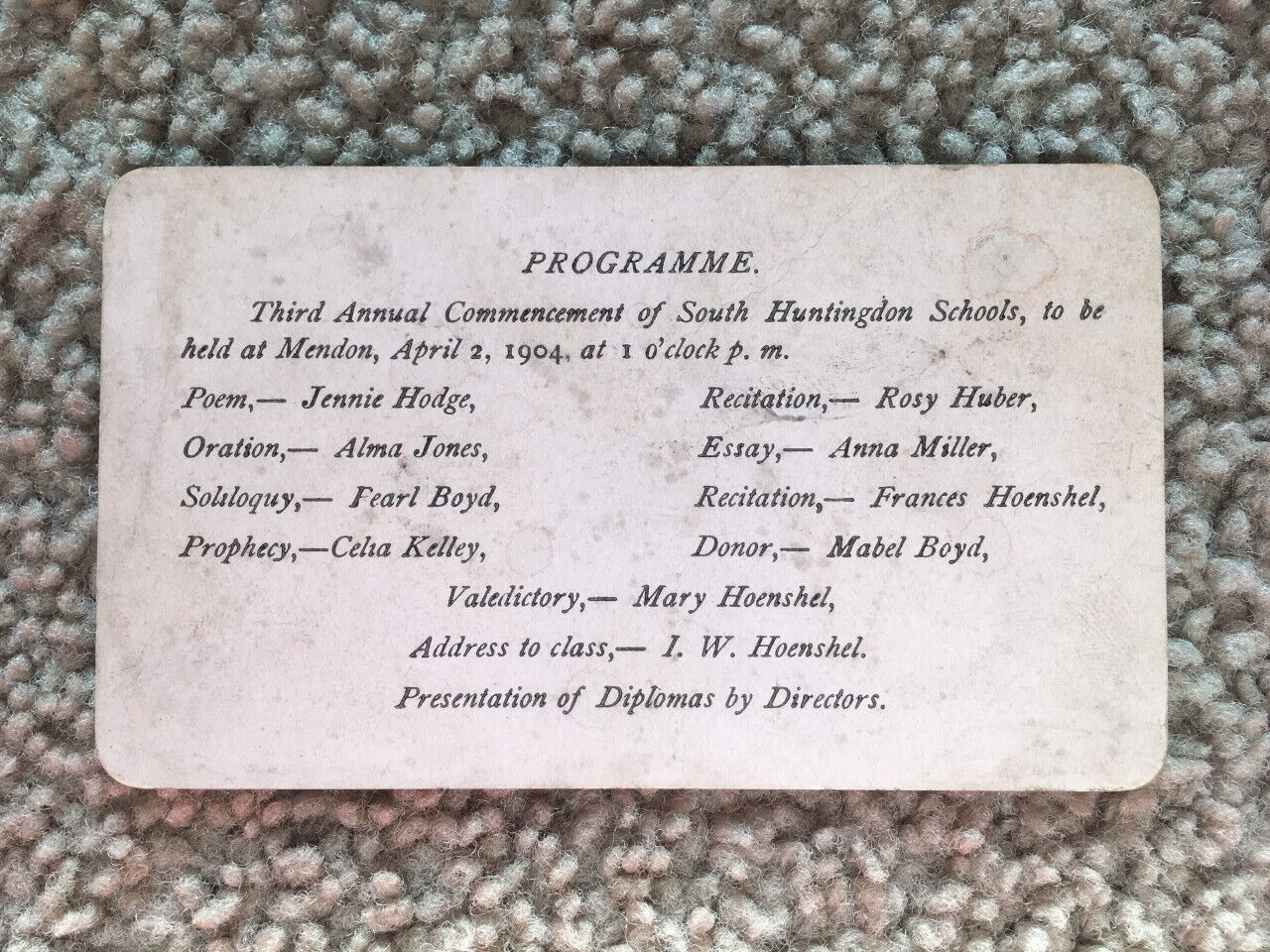 Antique 1904 Third Annual Commencement South Huntingdon Schools PA Program Card