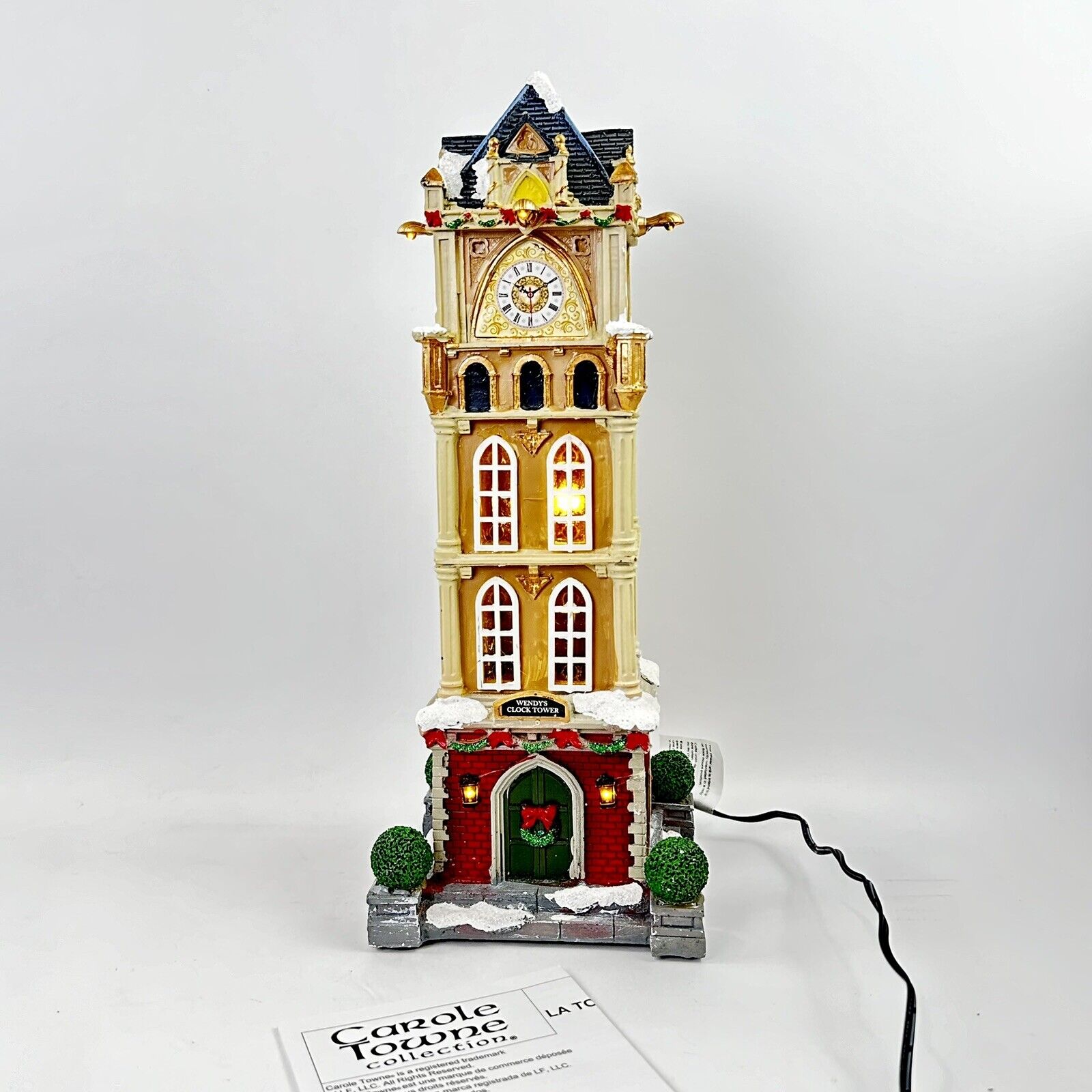 Carole Towne Clock Tower Light Up Christmas Village 13” TALL Works