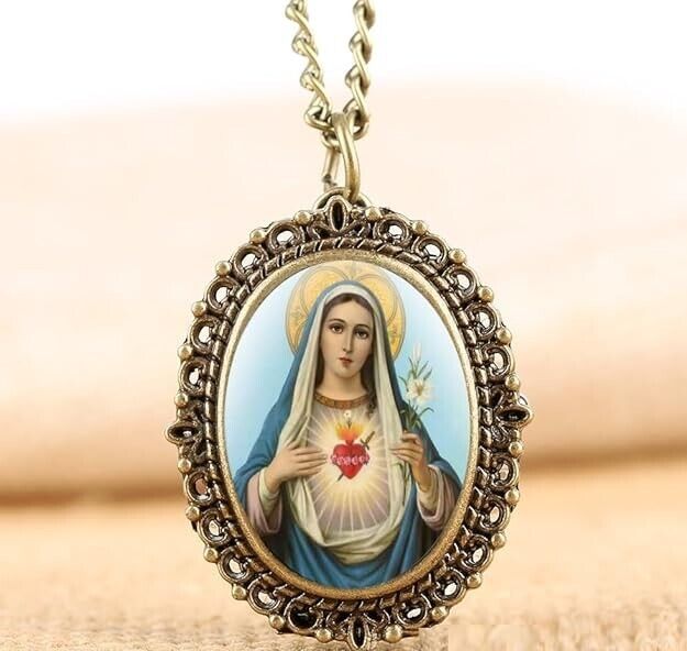 Store Immaculate Heart of Mary Antique Bronze Pocket Watch Pendant