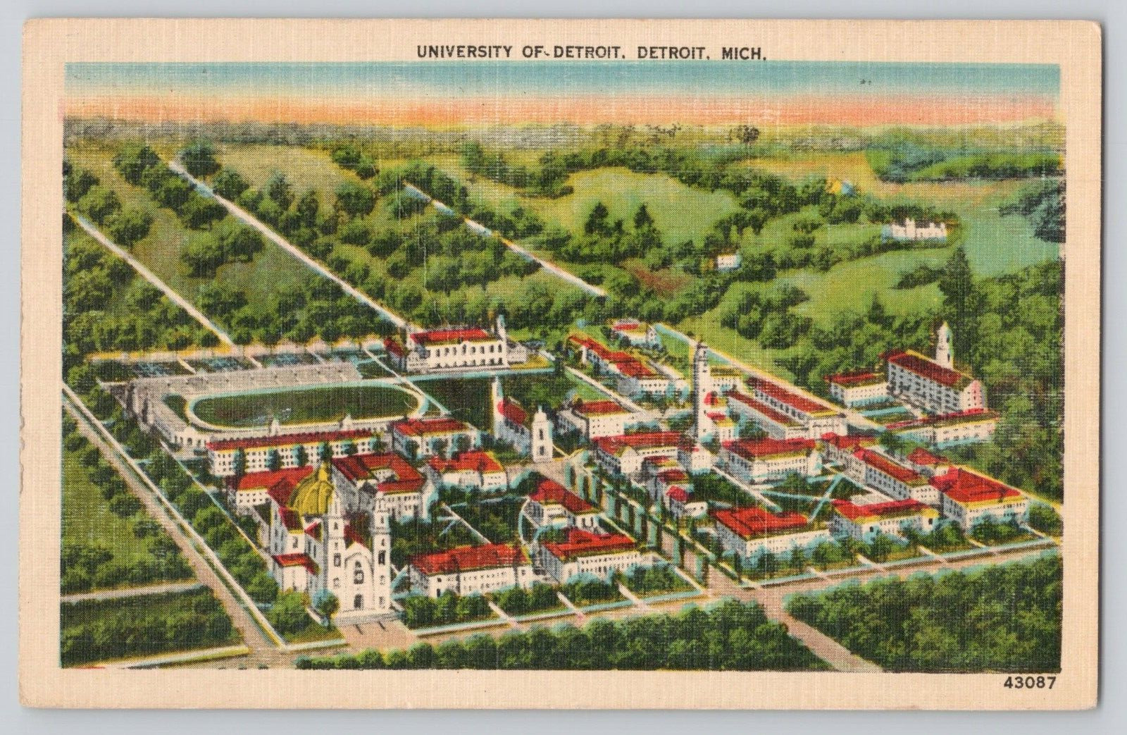 Postcard University of Detroit, Detroit, Michigan c1947