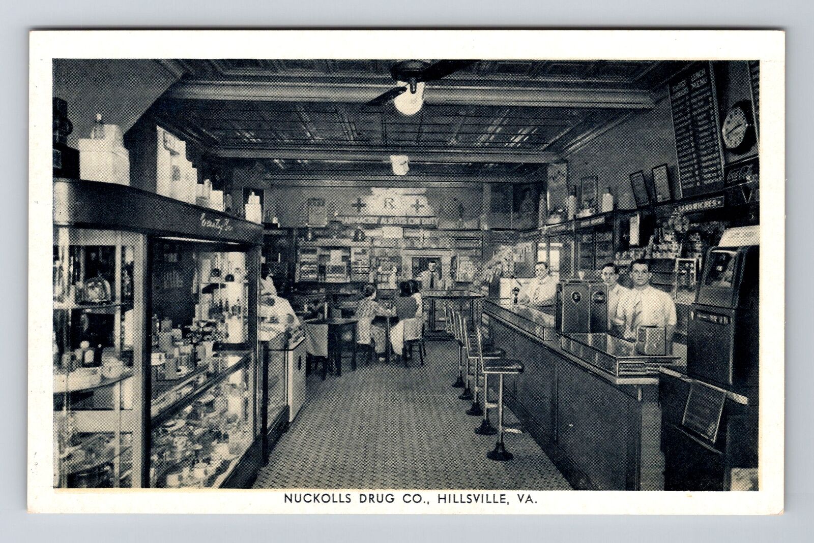 Hillsville VA-Virginia, Nuckolls Drug Store, Soda Fountain, Vintage Postcard