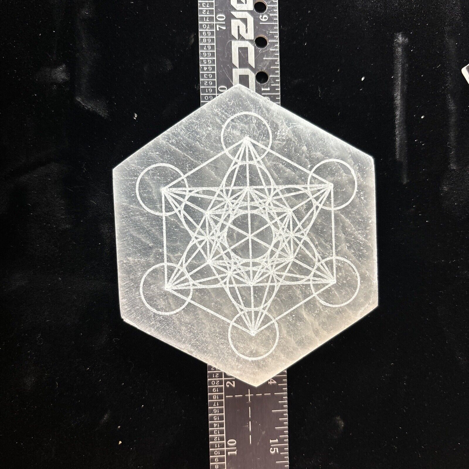 4” Hexagonal Selenite Charging Plate/grid With Metatrons Cube
