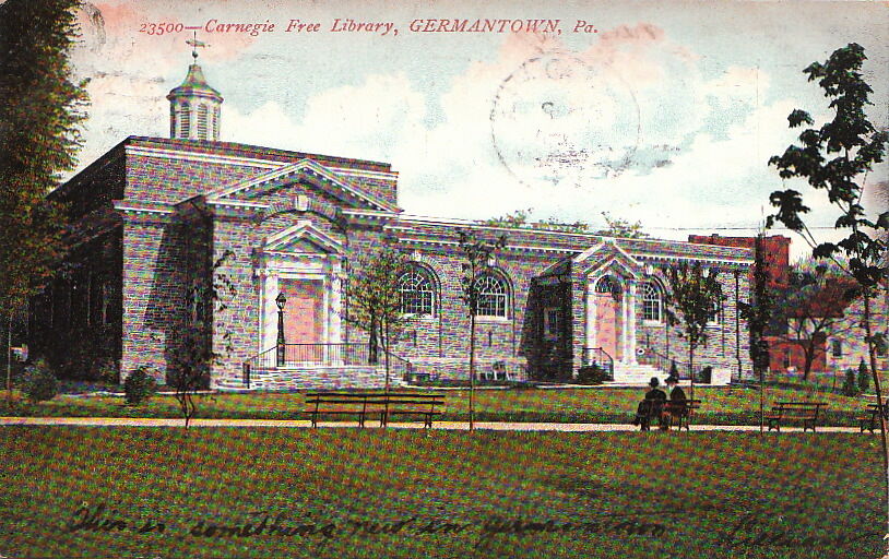 Postcard Carnegie Free Library Germantown PA 1908
