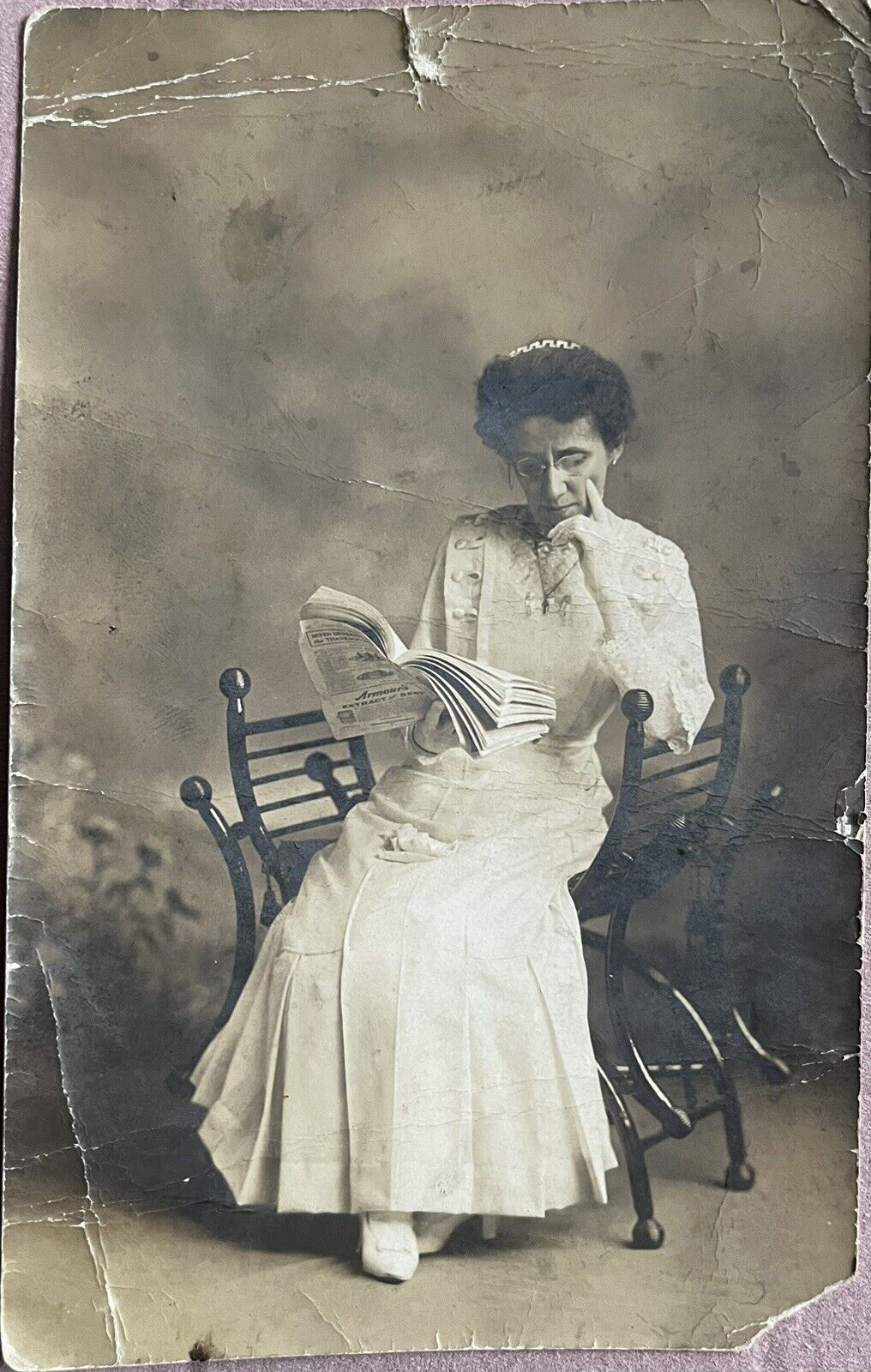 RPPC Old Orchard Maine Lady Reading Magazine Antique Real Photo Postcard