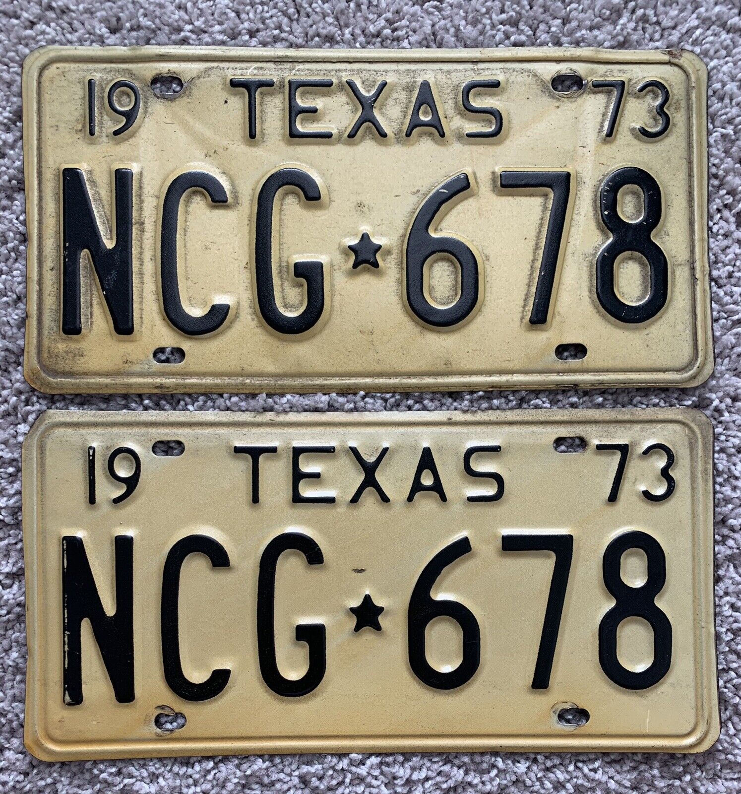 Vintage 1973  Texas License Plates- 2 Plate Set  NCG 678