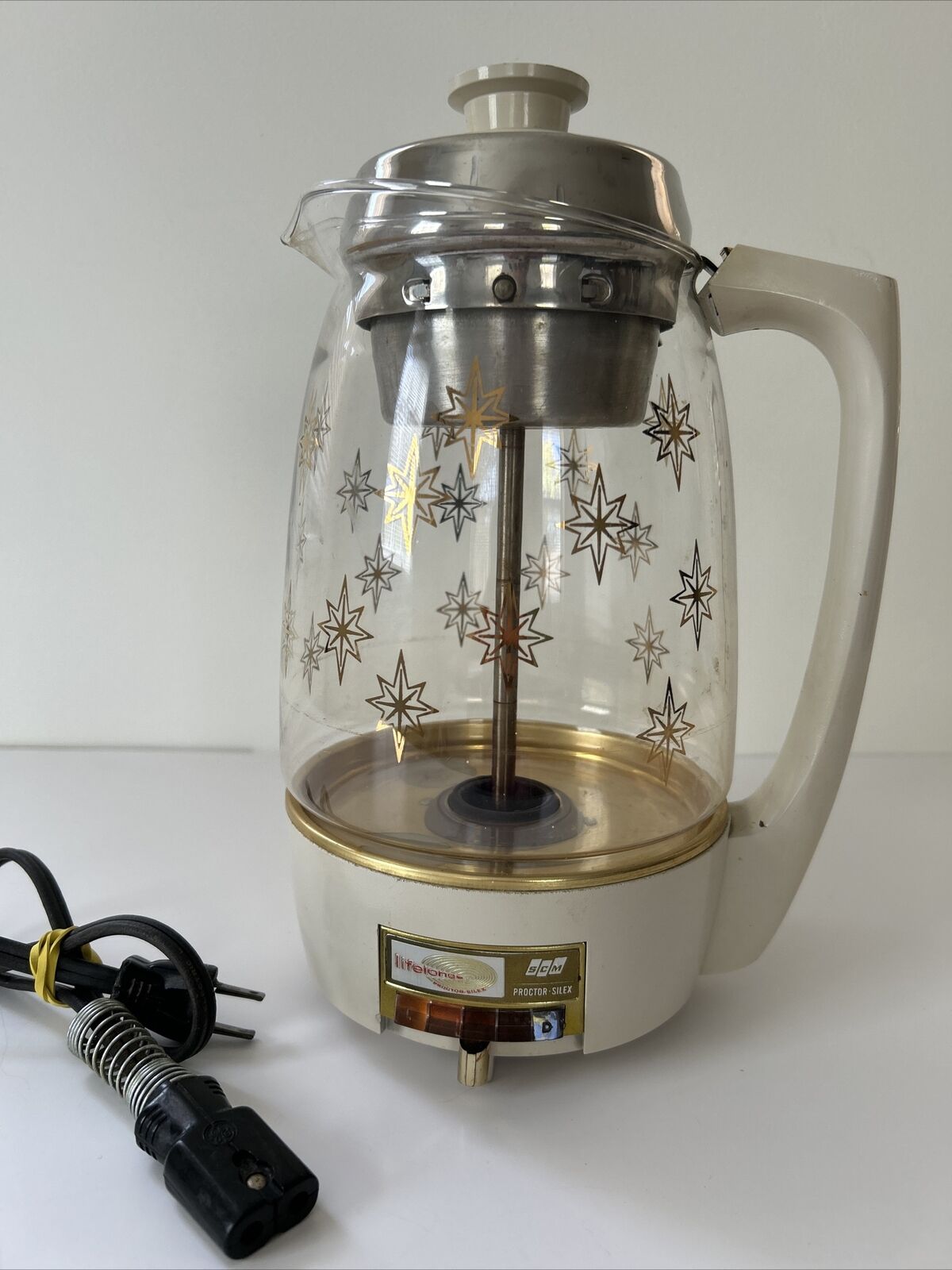 VTG SCM Proctor Silex LIFELONG Glass Coffee Percolator 60s Gold Starburst WORKS