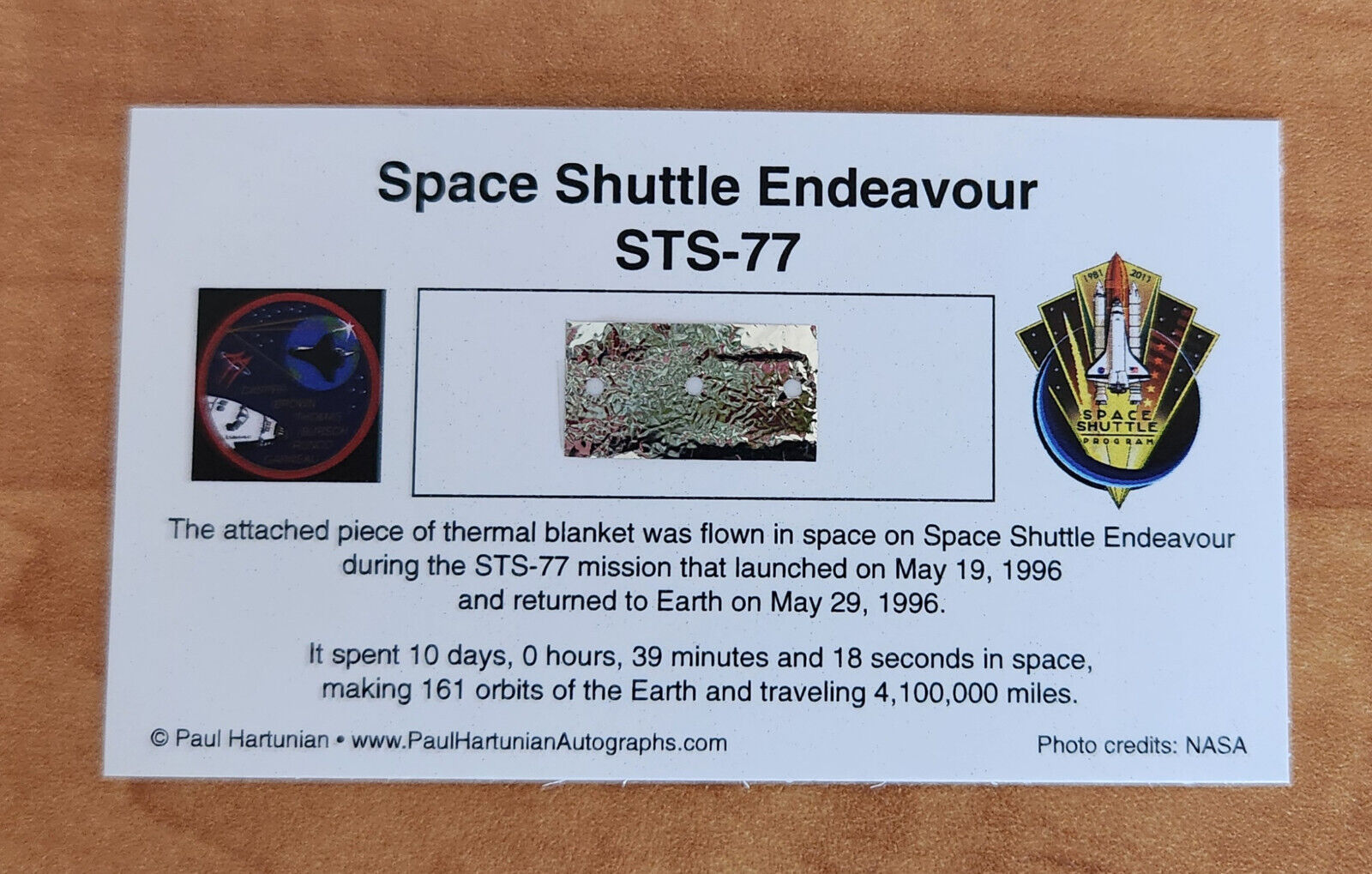 Own a Genuine Piece of Flown Space Shuttle Endeavour STS-77 Only $14.95