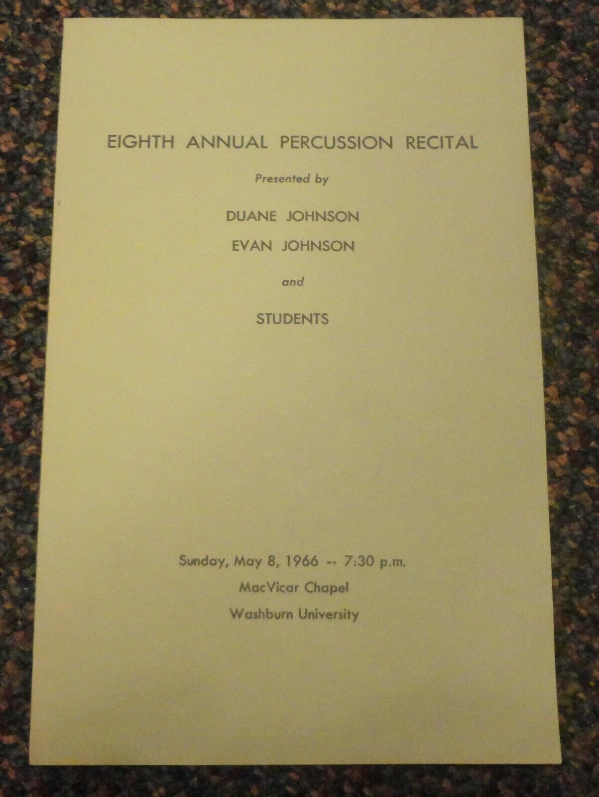 1966 Topeka Kansas Washburn University Annual Percussion Recital program - drums