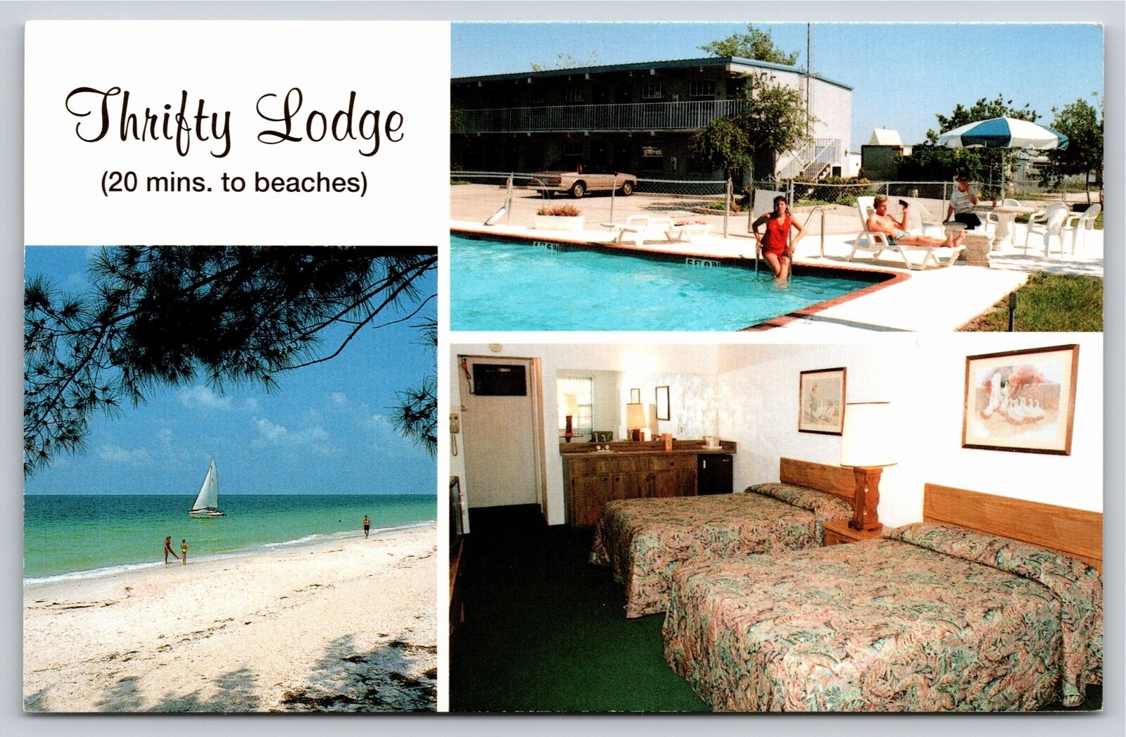 Roadside~Bradenton Florida~Thrifty Lodge Room & Pool Multi-View~Vintage Postcard