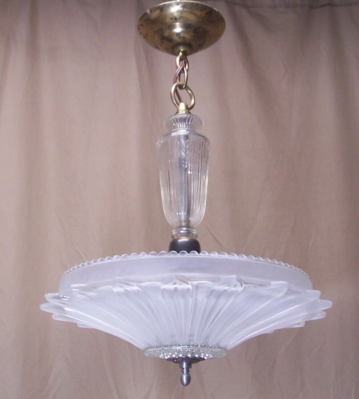 Antique Chandelier Sunflower Glass Shade Art Vtg Ceiling Light Rewired USA #A46