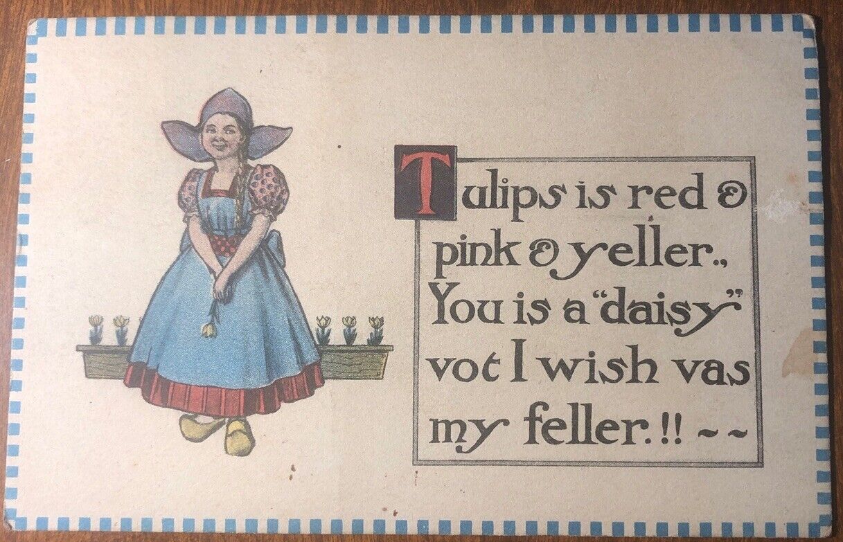Antique Dutch Girl Postcard, Cute limerick verse, Postmarked 1913