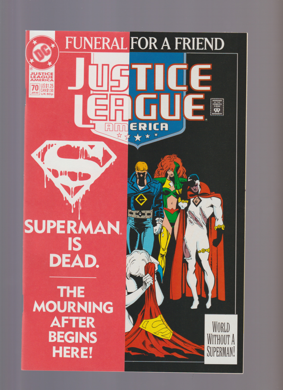 JUSTICE LEAGUE (1993 ) #70 SUPERMAN FUNERAL FOR A FRIEND RED COVER JACKET