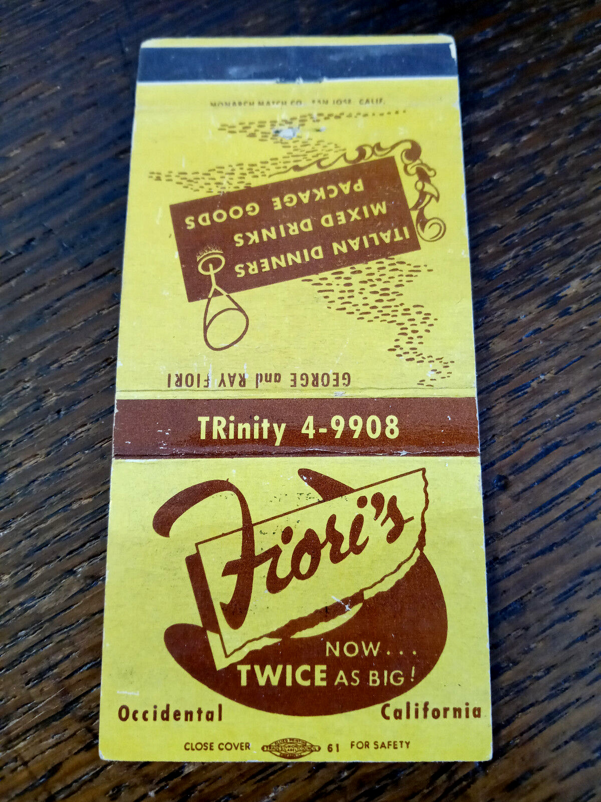 Vintage Matchbook: Fiori\'s Restaurant, Occidental, CA